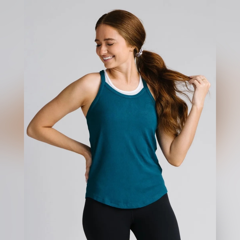 Lg, Aegean Blue Ribbed Daphne Tank